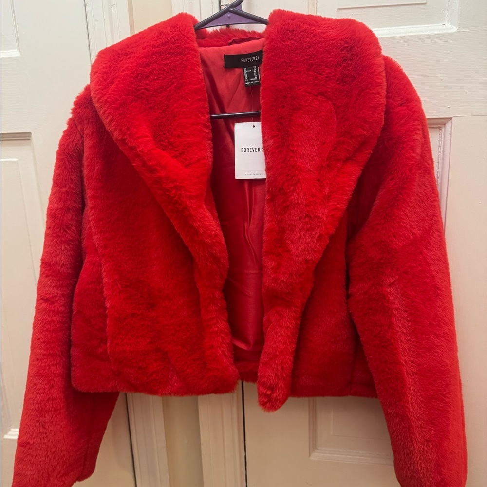 Forever 21 Red Faux Fur Jacket